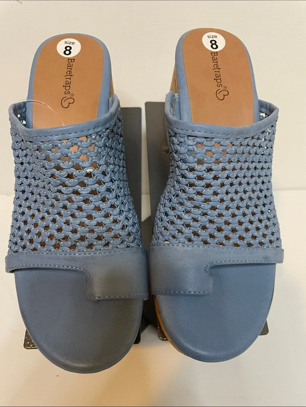 BareTraps Light Blue Woven Cork-Platform Wedge Sandals-Sz 8